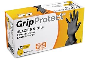 GripProtect 6 Mil Black Nitrile Exam Gloves | Heavy Duty | Textured | Food | Cleaning | Law Enforcement | Automotive | (Large, 100)