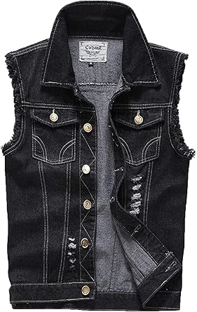 black blue jean vest