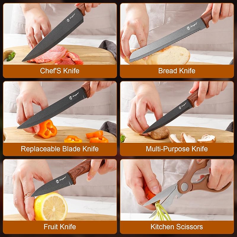Set Coltelli Cucina 7 Pezzi Blocco Integrato Acciaio Ultra Affilate — foto 6 di 8