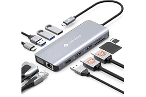 USB C Docking Station Dual HDMI Adapter, NOVOO 11 in 1 Multi Display Laptop Docking Station Dual Monitor with 2 HDMI, VGA, 100W PD, 4 USB, USB C Hub Thunderbolt Dock