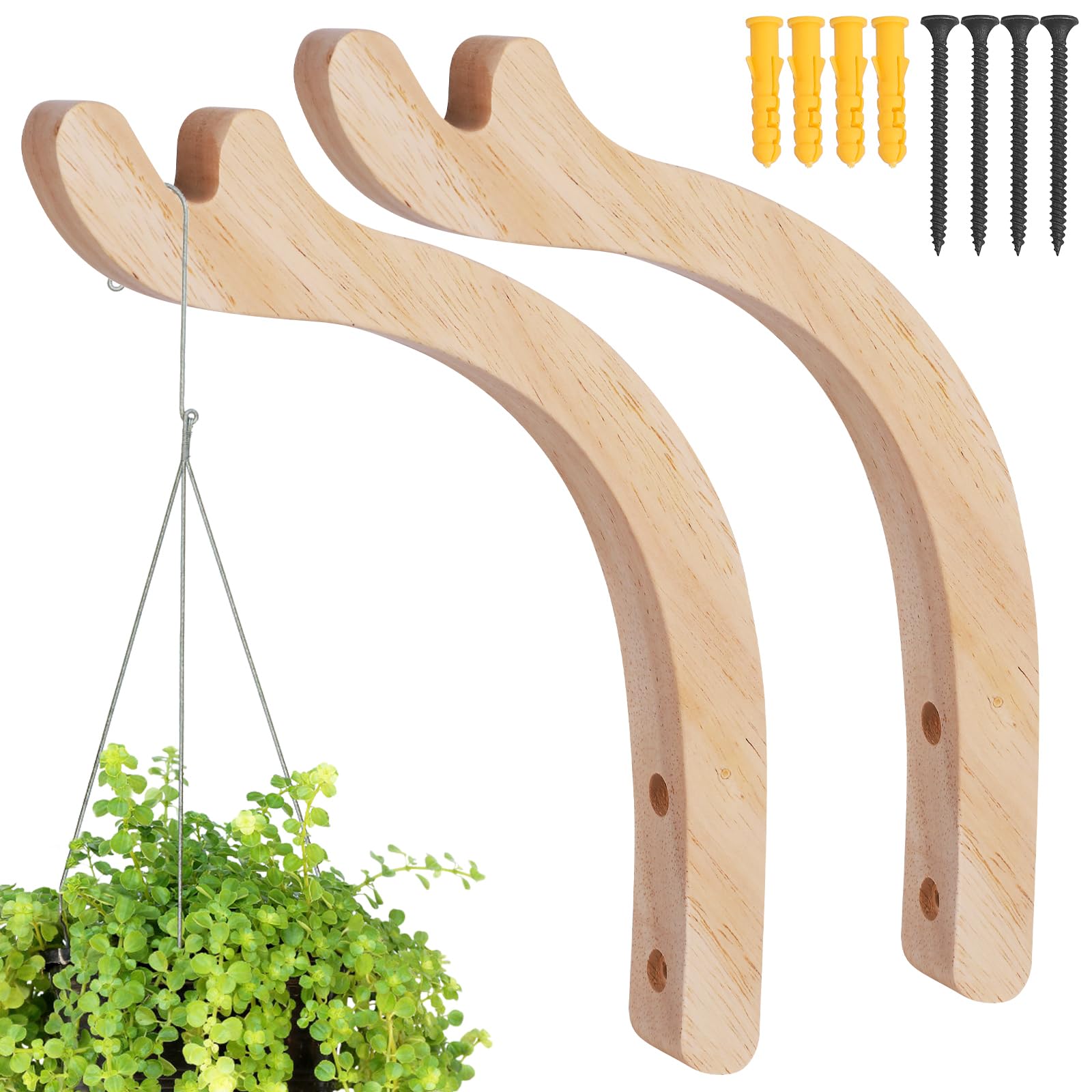 Palmcee 2 Pack Hanging Plant Hook, Wooden Wall Planters for Indoor Plants, Heavy Duty Plant Hanger Indoor for Lanterns, Flower Bracket, Pot, Wind Chimes, Planter, Hanging Baskets