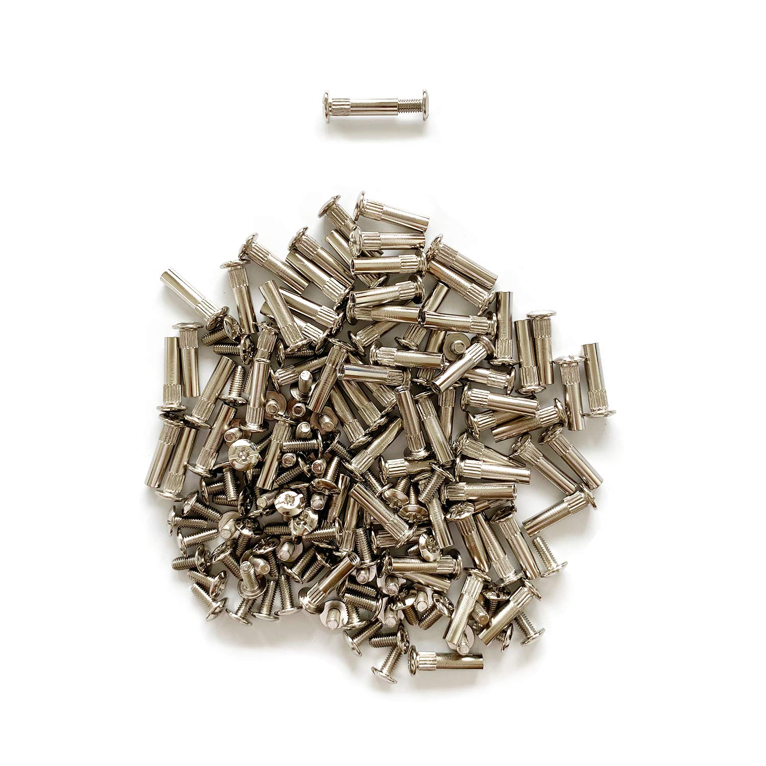 LIKERAINY Connecting Screws Bolts M7.4 for Wardrobe Kitchen Cabinet Furniture Carcase Unit Connectors Joiners with Sleeves in Nickel Plated 75 Sets for Wood Thickness 30-39mm