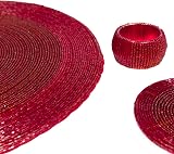 Penguin Home Handcrafted Glass Beaded Placemats Coasters Napkin Rings Set 18 Red view 6