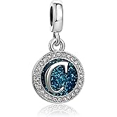 TGLS Spakling Blue A to Z Letter Initial Charm Alphabet Capital Name Dangle Beads Compatible With Pandora Charms Bracelets and Necklaces