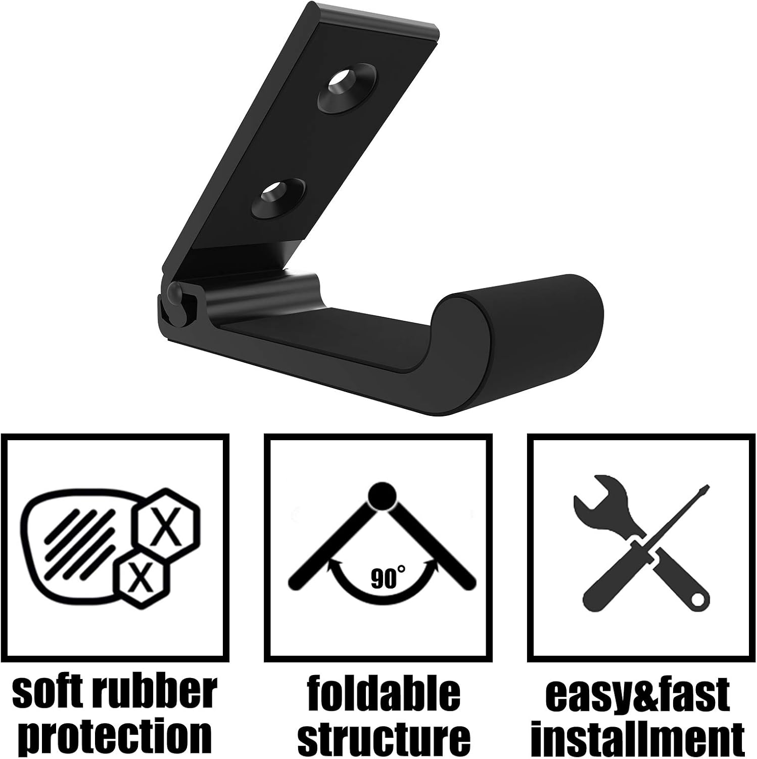 Aoanoko Indoor Gun Rack Wall Mount Soft Rubber Foldable Hook for Rifle, Shotgun, Archery Bow, 20lbs Holding Strength Holder Easily Installed on Wall, Door, Desk, Shelf: Sports & Outdoors