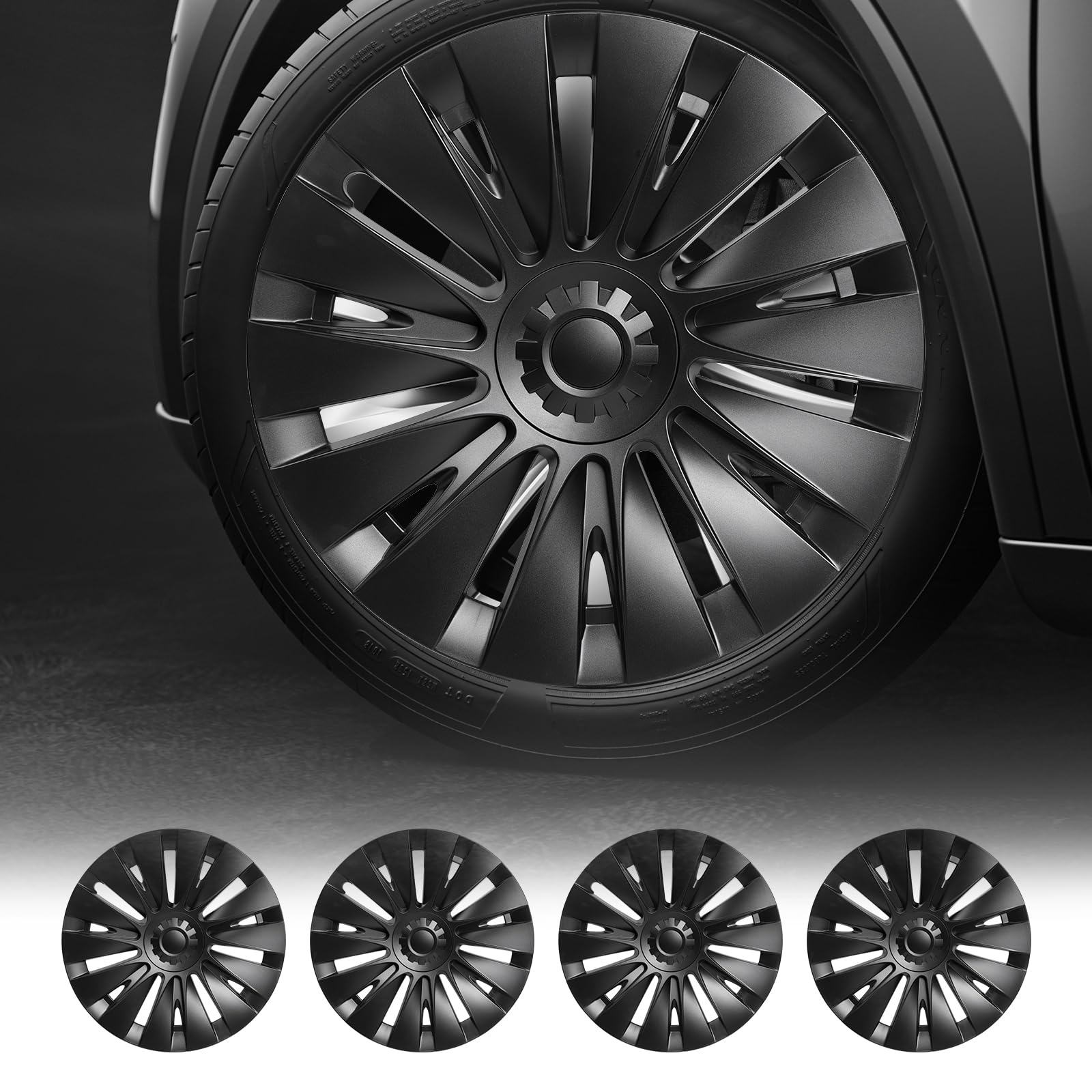 Photo 1 of Wheel Covers Compatible with Tesla Model Y (Juniper) 2025–2026, 19-Inch Hubcaps – AeroSport C Style, Matte Black, with Center Caps, Easy Clip-On Installation, 4PCS(Refreshed Juniper Only)
