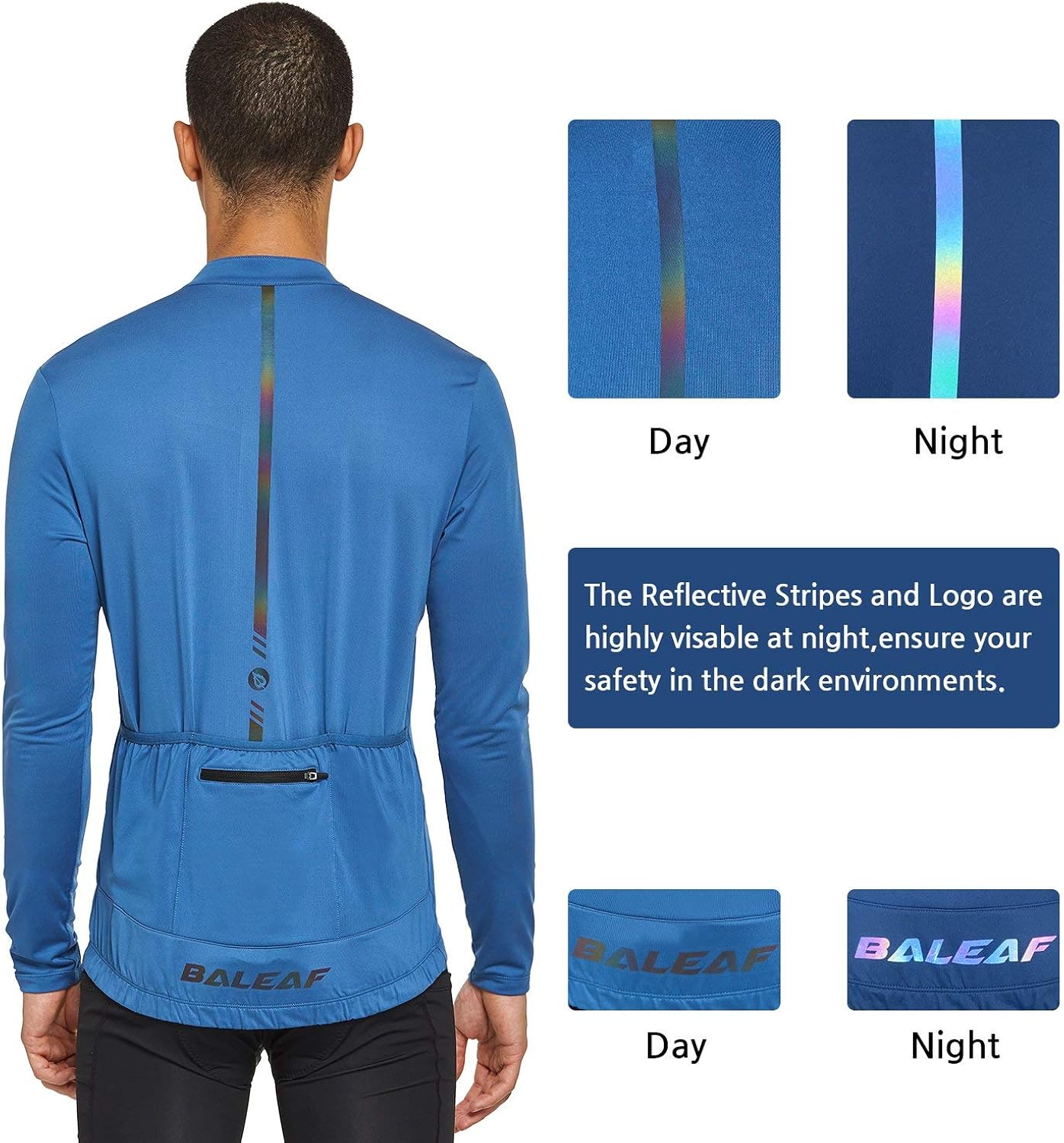 BALEAF Men's Cycling Bike Jersey Long Sleeve Shirt with 4 Rear Pockets Mountain Reflective Quick Dry UPF 50+ : Clothing