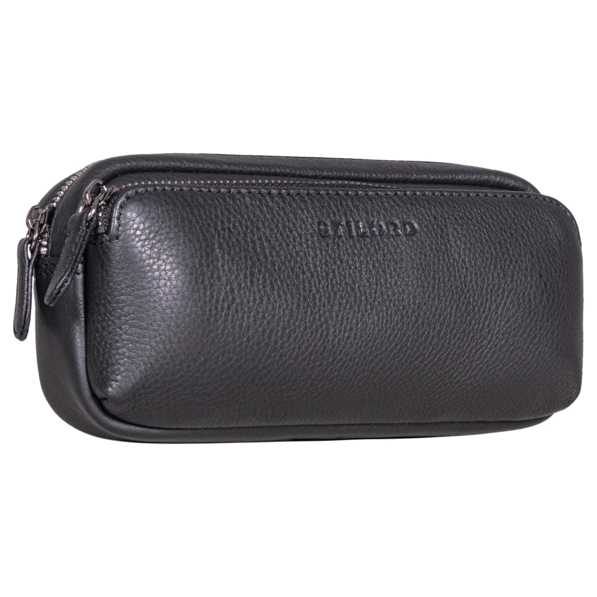 STILORD "Melissa" Large Pencil Case Vintage Leather Pouch Pen Case Ideal as Bag Organiser Make-Up Bag in Genuine Leather Colour:Black — image 1