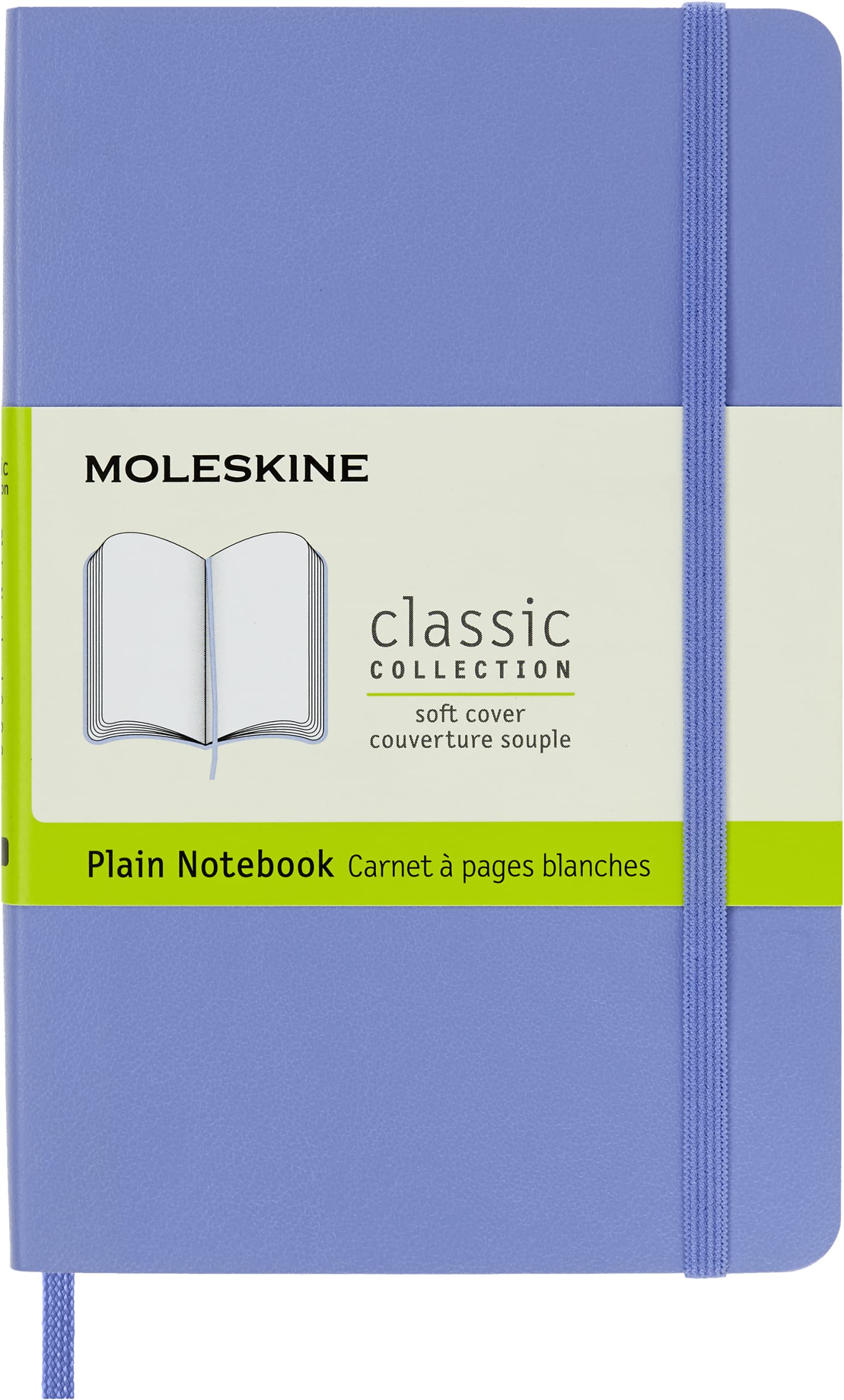 Moleskine Classic Notebook, Notebook With Plain Pages, Soft Cover and Elastic Closure, Hydrangea Blue, Pocket, 9 x 14 cm, 192 Pages