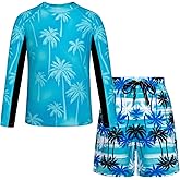 GRACE KARIN Boys Rash Guard Swim Set Two Piece Long Sleeve Bathing Suit Boy Swimsuit 6-13Y