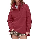 Gacaky Womens Oversized Sweatshirts Casual Button Henley Neck Side Slit Pullover Fall Winter Fashion Outfits Clothes