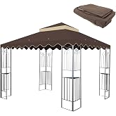 Heavy Patio Outdoor Tent Canopy, Pop Up Tent Shelter for Parties, | Made of durable polyester with UV protection and water-repellent finish. Double-tiered roof design with wavy border for