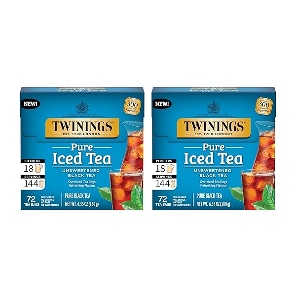 TWININGS BLACK ICED TEA, 72 OVERSIZED TEA BAGS, MAKES 18 PITCHERS OR 144 SERVINGS, UNSWEETENED, CAFFEINATED, 72 COUNT (PACK OF 1)