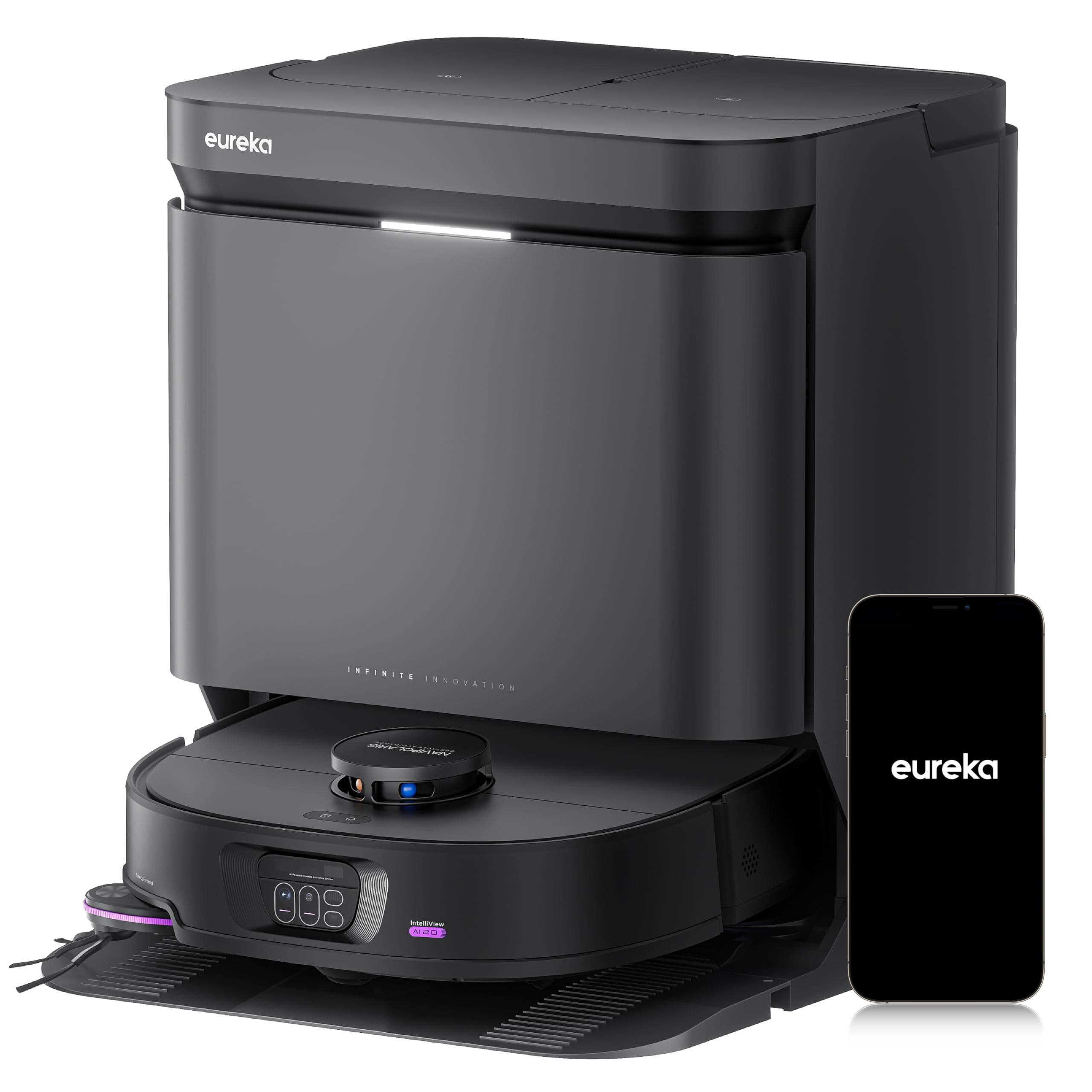 Eureka J15 Max Ultra Saugroboter mit Wischfunktion, Extensible Seitenbürste & Wischarm, 22000Pa Saug Wischroboter mit Selbstreinigung, 80℃ Heißwasserreinigung, IntelliView 2,0, Anti-Wickel