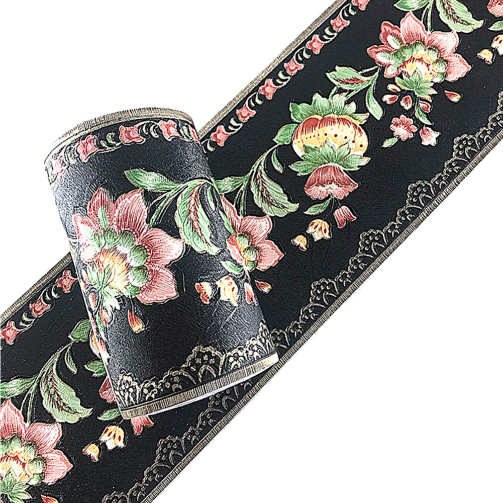 Simplemuji 5 Meters Lantern Flower Self-Adhesive Wallpaper Border PVC Wall Covering Borders Bathroo 10cm by 5mm Kitchen Tiles Decor Sticker (Black)