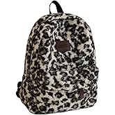 HOKMAH Fashion Backpack y2k Purse Backpack, Cute Fuzzy Daypack Grunge Alt Emo Shoulder Bag Cheetah Chic Coquette Harajuku Bag (White)