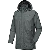 Little Donkey Andy Men's Long Waterproof Rain Jacket with Hood Lightweight Rain Shell for Hiking