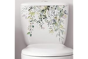 Decorative Toilet Lid Sticker, Green Leaves and Flowers Design, Self-Adhesive Waterproof Bathroom Decal, DIY Removable Waterp