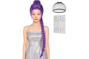 Wiggy Mermaid Long Purple Braided Wig + Tattoos Stickers Prop for Women Purple Base Wig with Braids Ponytail Pigtail Clip + Cap for Stage Party Halloween Costume Cosplay