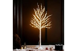 Wexo Palindrog Lighted Birch Tree, 6 FT Prelit White Artificial Christmas Trees with 144 Warm White LED Lights and Timer for Indoor Outdoor Garden Wedding Party Christmas Decoration