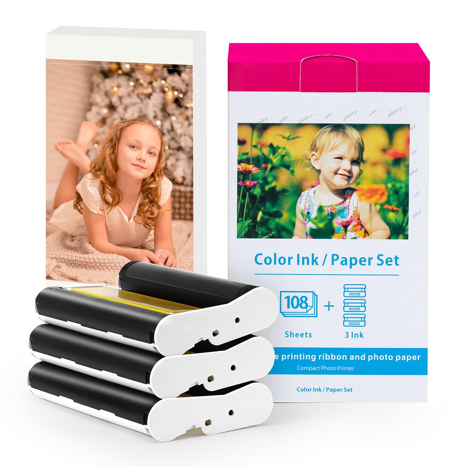 Replacement for Canon Selphy CP1500 KP-108IN Ink and Photo Paper Set 100 x 148mm 108 Sheets Paper and 3 Color Ink Cassette, Work with CP1300 CP1200 CP1000 CP910 CP810 CP790 CP Printers