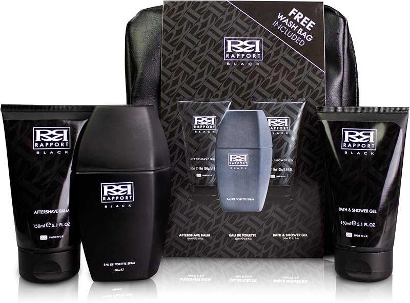Three Pears Rapport Black Mens Fragrance Gift Set 100ml EDT 150ml Shower Gel