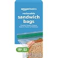 Amazon Basics Reclosable Double Zipper Sandwich Storage Bags for Food Storage, BPA Free, 100 Count