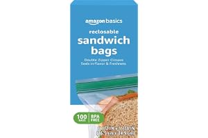 Amazon Basics Reclosable Double Zipper Sandwich Storage Bags for Food Storage, BPA Free, 100 Count