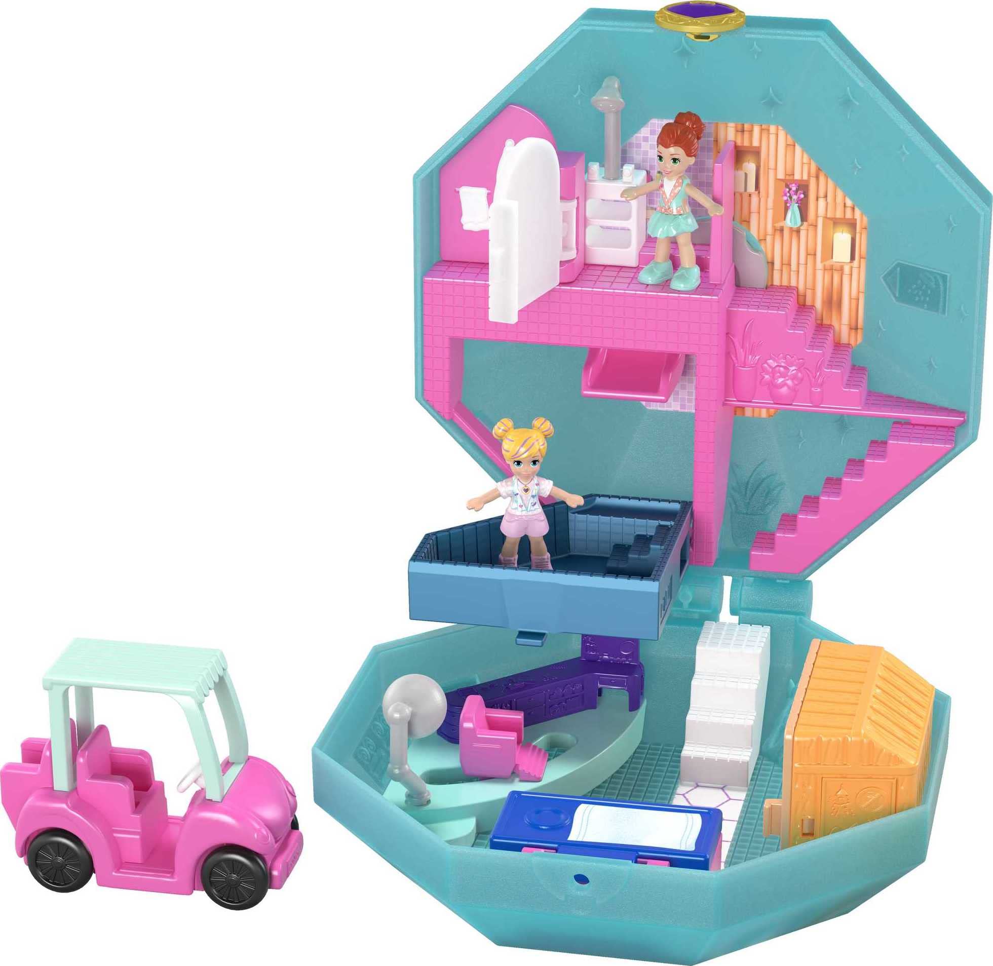 Polly Pocket Playset, Travel Toy with Micro Dolls, Toy Car