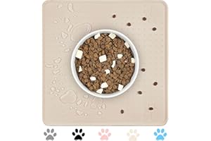 Ptlom Pet Placemat for Dog and Cat, Waterproof Non-Slip Dogs Bowl Mat Prevent Food and Water Overflow, Puppy Dish Feeding Mats Suitable for Medium and Small Pets, Silicone (13" *13",Beige)