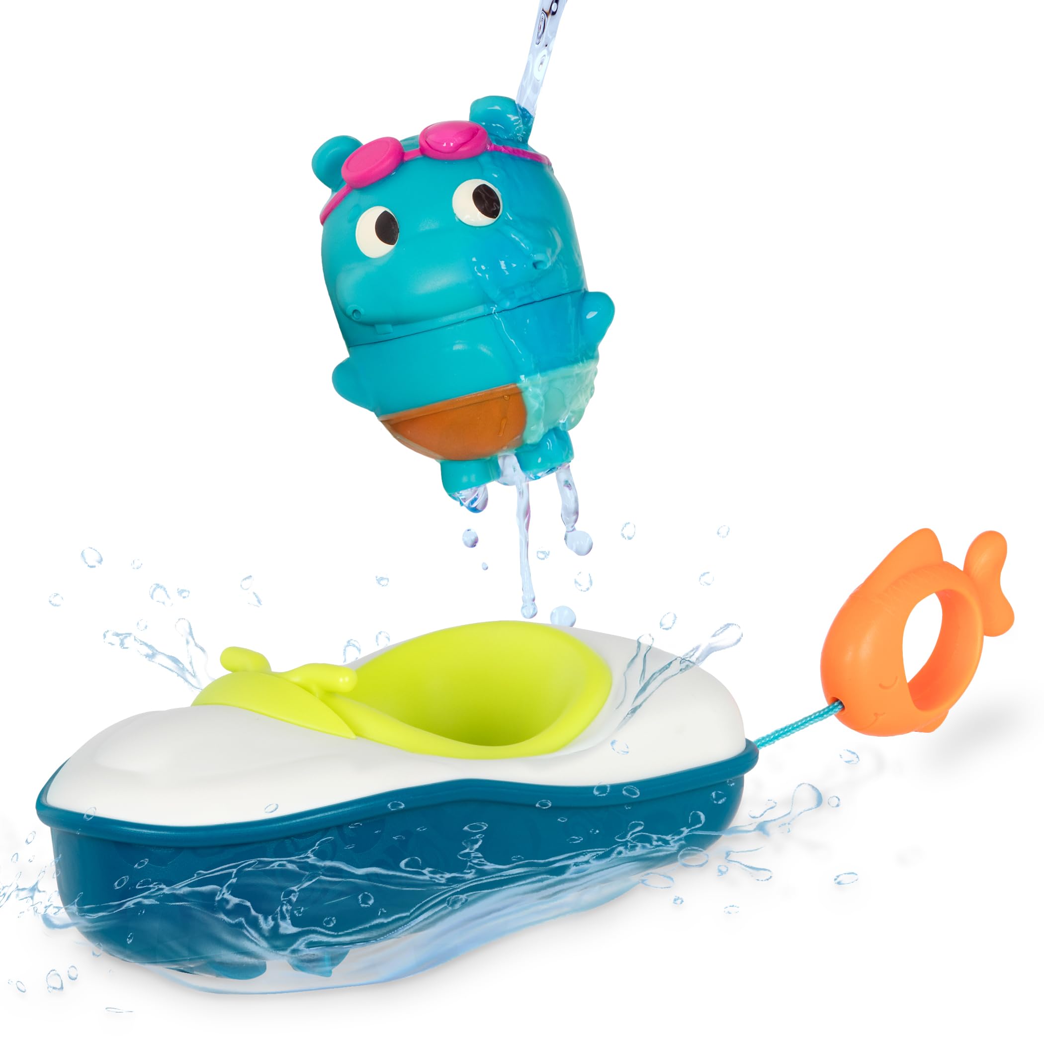 B. toys – Pull & Go Rider Bath Toy – Color Changing Hippo Pull Back Boat – Water Play for Toddlers – Easy to Clean & Dry – 10+ Months