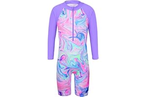 TFJH E 1PCS Long Sleeve Girls Bathing UPF 50+ Rash Guard Suits Swimsuts Zip 3-14Y