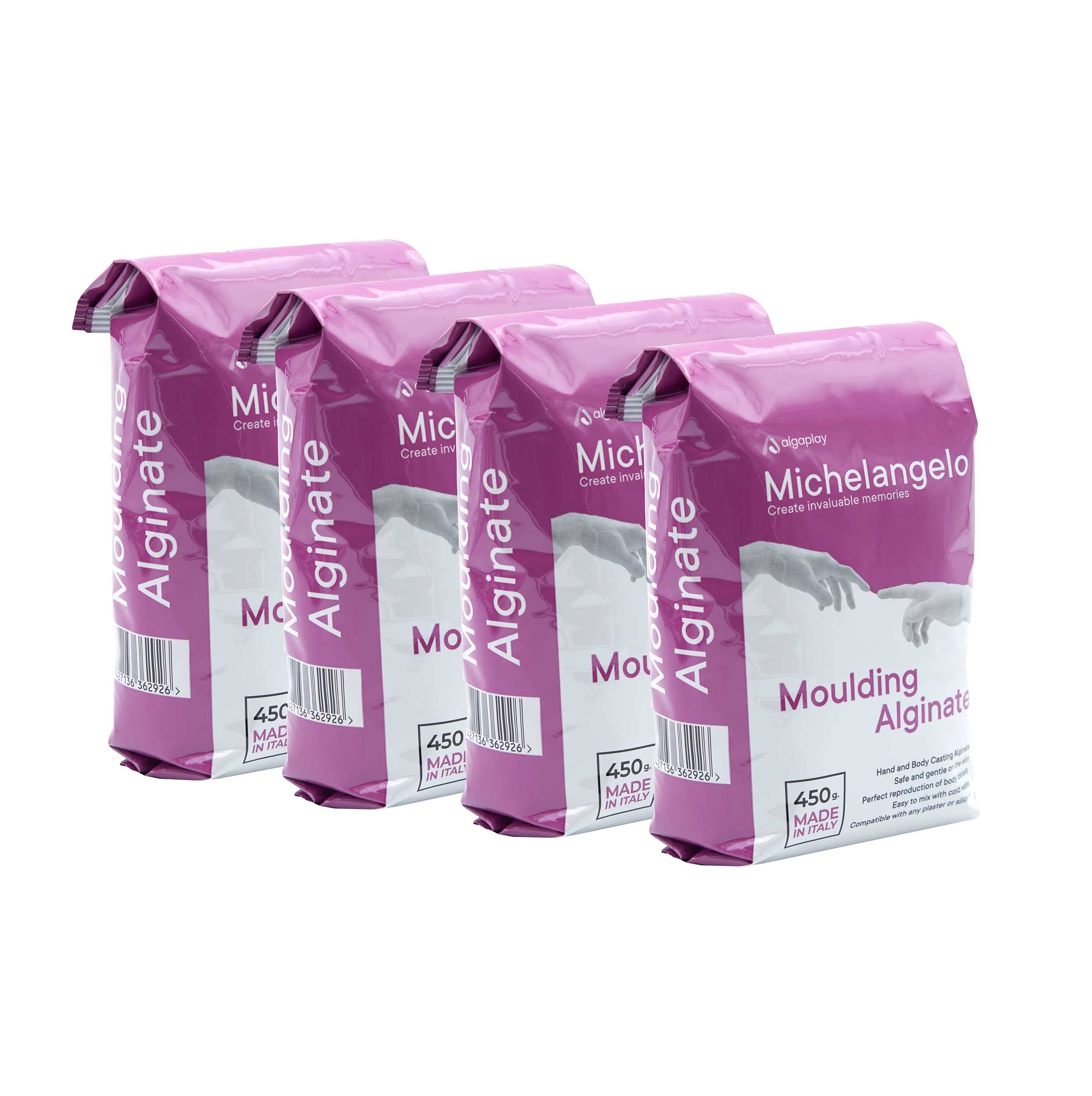Michelangelo Moulding Alginate 1800 gr. (4 Bags of 450 gr.) Chromatic alginate for high Precision Fingerprints, Perfect for Making Casts of Hands or Body. Made in Italy.