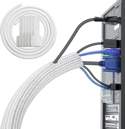 Annex White Cable Sleeve 10ft Expandable 1/2-1 Inch Braided Cord Protector