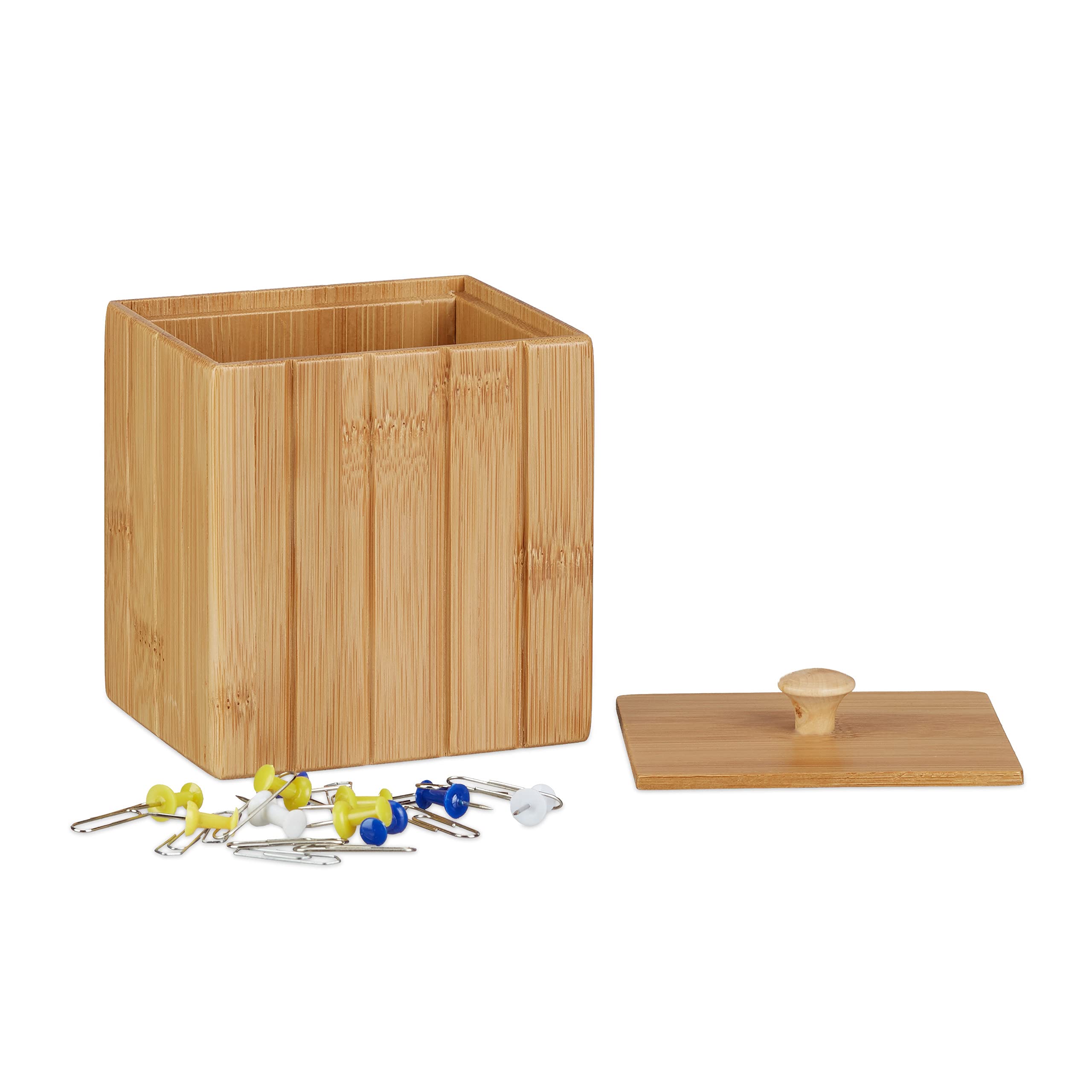 Relaxdays Storage box with lid, small wooden box, bamboo storage box, wooden storage box, 8 x 10 x 11.5 cm, natural,