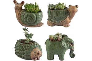 GODEALIO Small Succulent Pots with Drainage, Indoor/Outdoor Ceramic Animal Planter, Cute Cactus/Bonsai Small Flower Pots for Home Decor and Office Desk Decoration, A Set of 4 Pieces is Suitable as A Gift