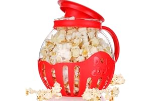 Glass Microwave Popcorn Jar, Easy To Clean Glass Microwave Popcorn Popper Wide Mouth with Handle for Cinema Game Party (Red)