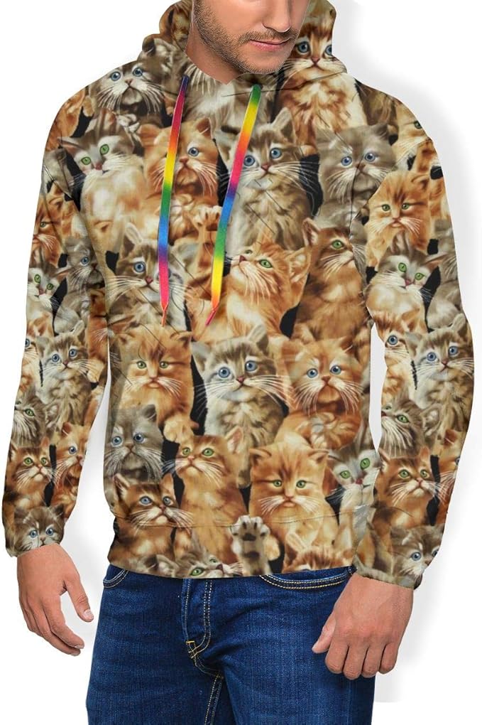 Lovely Cats Hipster Animals Kitten Mens 3D Hooded Novelty Pullover