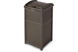 Suncast 33 Gallon Commercial Outdoor Trashcan Hideaway with Lid for 30 to 33 Gallon Trash Bags for Garage, Backyard, or Garden, Brown