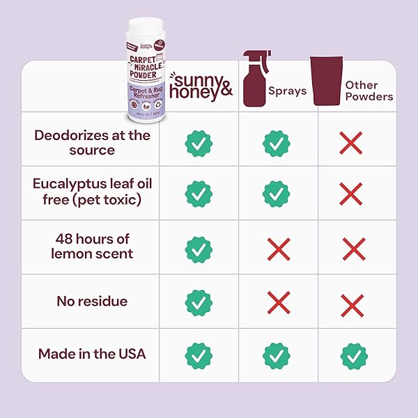 SUNNY & HONEY CARPET DEODORIZER AND FRESHENER POWDER – PET SAFE RUG REFRESHER FOR VACUUMING – BERRY ODOR ELIMINATOR FOR STRONG ODOR AND PET URINE (20 OZ)