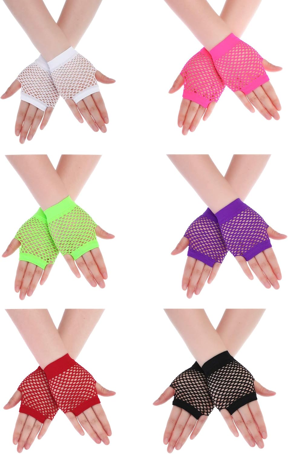 Boao 12 Pieces 80s Neon Gloves Party Gloves