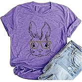 Easter Bunny Leopard Glasses T Shirts Womens Cute Funny Rabbit Graphic Tees Easter Gift Shirts Short Sleeve Casual Tops