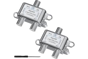 Adoreen 2 Pack 2-Way Coaxial Cable Splitter, 10-2602MHz Mini Bi-Directional Digital Signal RG6/RG59 Coax Indoor&Outdoor for CATV, Satellite, Antenna, MoCA, Internet, Modem + Screwdriver-2 Ports
