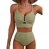 Herseas 2 Piece Bikini Set U-Wire Cutout Popular Swimsuit High Waisted Textured 2026 Summer Beach Swim Bathing Suits