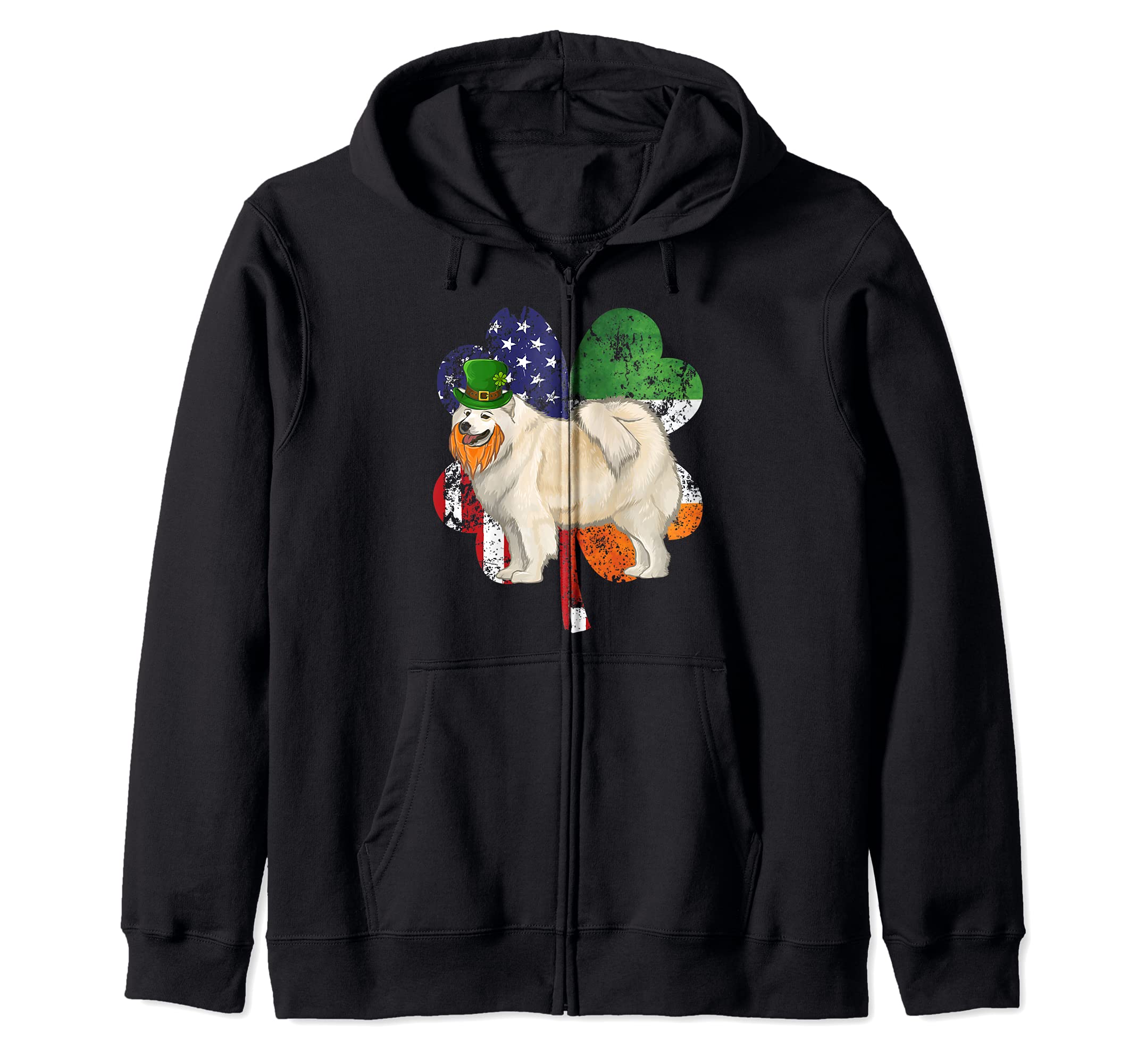 St Patricks Day Irish American Flag Samoyed Dog Zip Hoodie