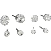 Guess Cubic Zirconia Stud Earring Set, Silvertone, 4-Pack