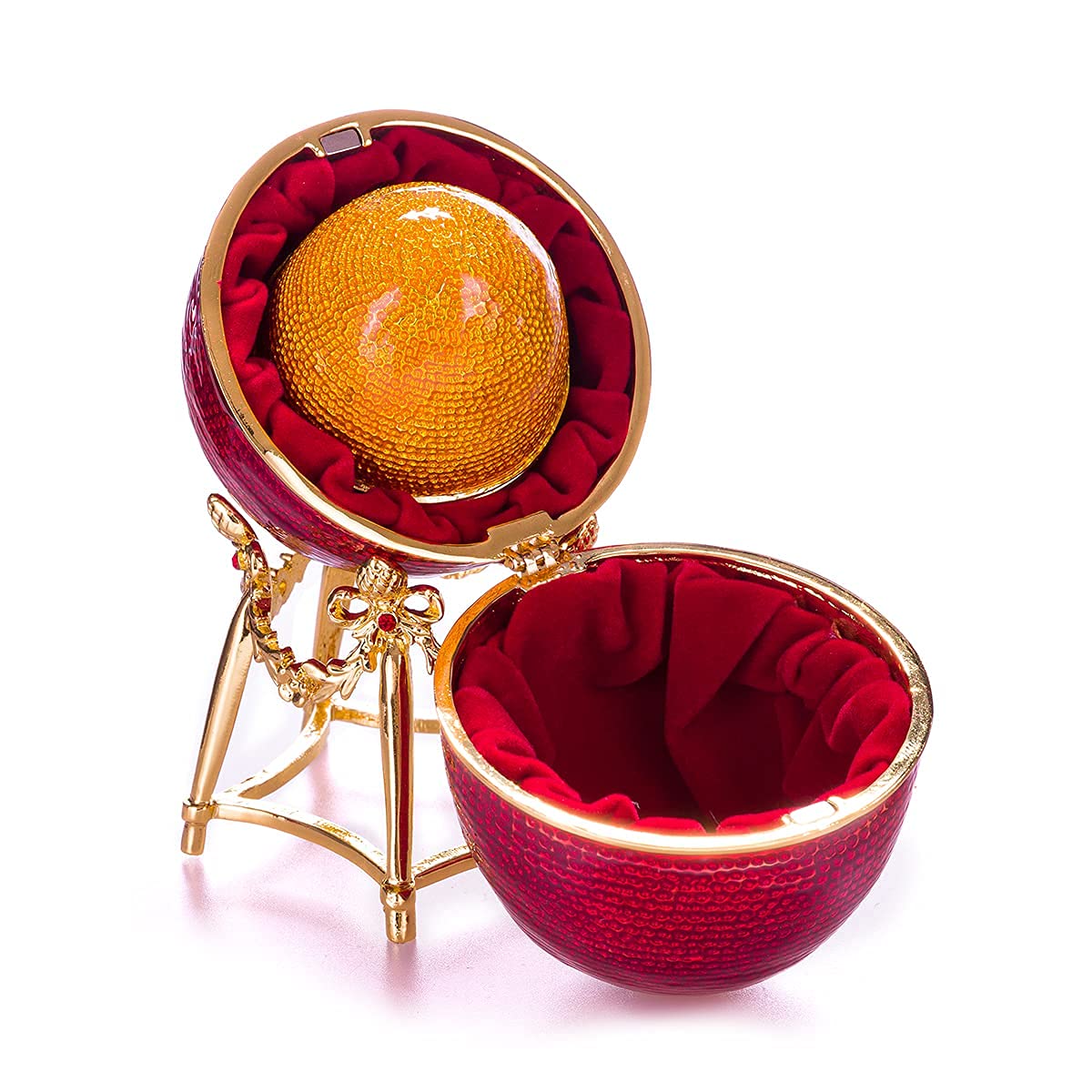 danila-souvenirs Glamorous Style First Hen Easter Egg Trinket Jewel Box with chicken 13 cm red