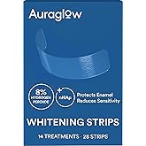 Auraglow Teeth Whitening Strips, Sensitive Whitening Strips, 14 Whitening Treatments, 8% Hydrogen Peroxide with Nano Hydroxya