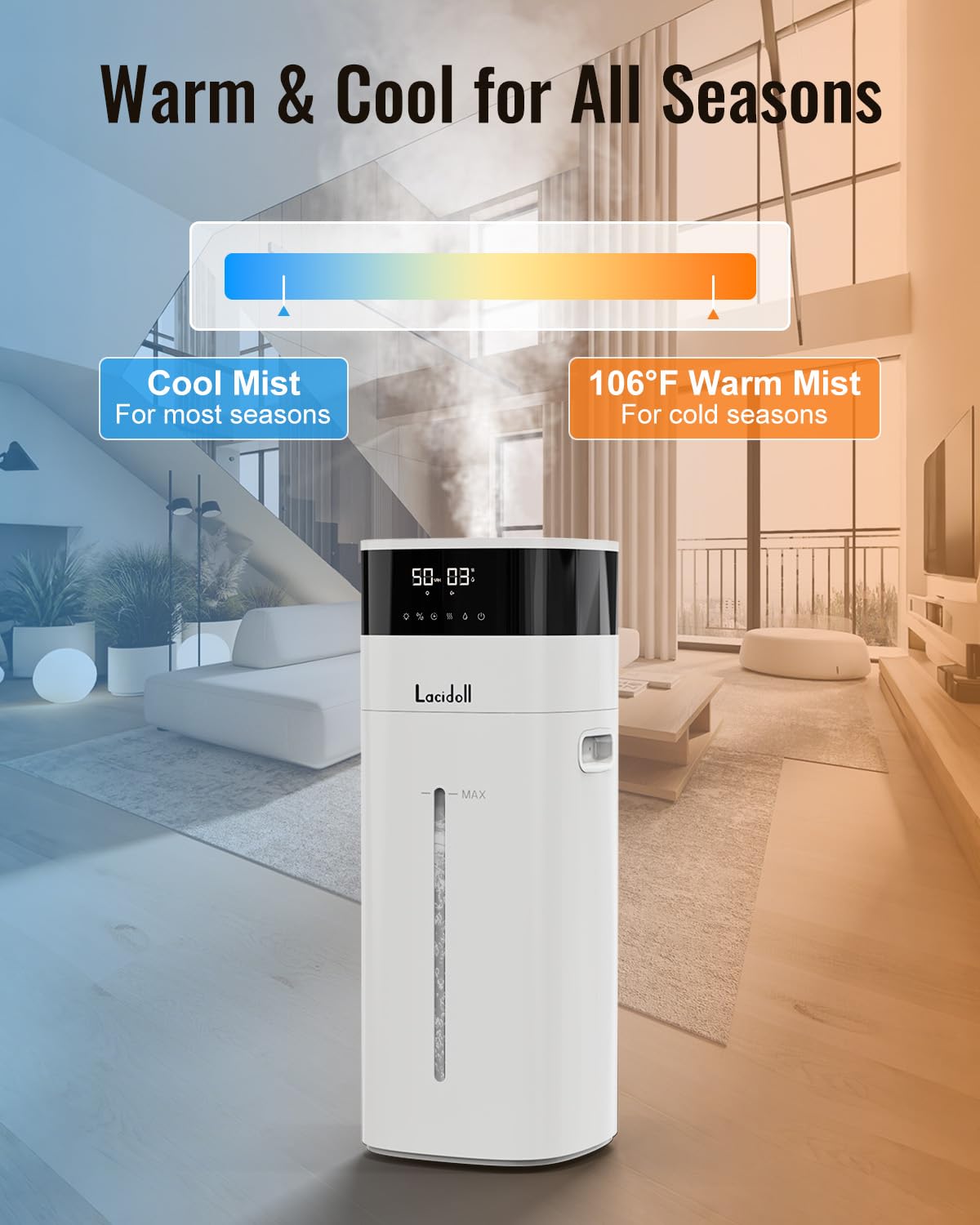 LACIDOLL Cool and Warm Mist Humidifier Large Room, 5.3Gal/20L Humidifiers for Home 2500 sq ft, Air Humidifiers for Bedroom with Diffuser&Extended Tube, Whole House Humidifiers for Nursery Baby Plants