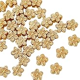 Beebeecraft 50Pcs 0.35 Inch Small Flower Beads 18K Gold Plated Brass Loose Beads 0.5mm Hole Flower Spacer Beads Loose Beads Findings for DIY Bracelet Necklace Jewelry Making
